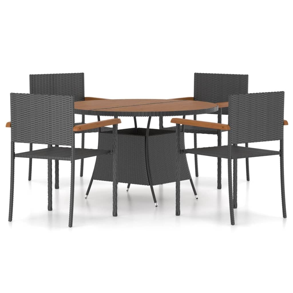 vidaXL Patio Dining Set 5 Piece Garden Outdoor Balcony Backyard Terrace Dinner Dinette Seating Table Chair Furniture Set Home Poly Rattan Black